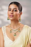Buy_Zevar By Geeta_Gold Plated Gemstones, Pearls Moissanite Embellished Necklace Set _at_Aza_Fashions
