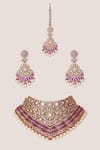 Shop_Zevar By Geeta_Gold Plated Stones, Pearls, Crystals Polki Embellished Necklace Set _at_Aza_Fashions