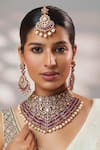 Zevar By Geeta_Gold Plated Stones, Pearls, Crystals Polki Embellished Necklace Set _Online_at_Aza_Fashions