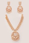 Shop_Zevar By Geeta_Gold Plated Stones, Crystals Moissanite Long Pendant Necklace Set _at_Aza_Fashions