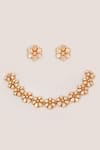 Shop_Zevar By Geeta_Gold Plated Stones, Crystals Moissanite Embellished Necklace Set _at_Aza_Fashions