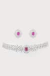 Shop_Zevar By Geeta_Pink Stones, Faux Diamonds Embellished Choker Set _at_Aza_Fashions
