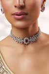 Shop_Zevar By Geeta_Pink Stones, Faux Diamonds Embellished Choker Set _Online_at_Aza_Fashions