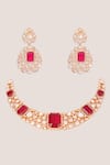 Shop_Zevar By Geeta_Red Stones, Crystals, Faux Diamonds Kundan Polki Embellished Necklace Set _at_Aza_Fashions