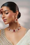 Zevar By Geeta_Red Stones, Crystals, Faux Diamonds Kundan Polki Embellished Necklace Set _Online_at_Aza_Fashions