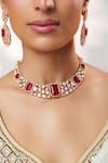 Buy_Zevar By Geeta_Red Stones, Crystals, Faux Diamonds Kundan Polki Embellished Necklace Set _Online_at_Aza_Fashions