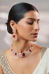 Buy_Zevar By Geeta_Red Stones, Crystals, Faux Diamonds Kundan Polki Embellished Necklace Set _at_Aza_Fashions