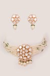 Shop_Zevar By Geeta_White Stones, Pearls Kundan Embellished Choker Set _at_Aza_Fashions