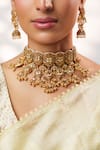 Zevar By Geeta_Gold Plated Stones, Pearls, Crystals Kundan Temple Necklace Set _Online_at_Aza_Fashions