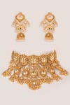 Shop_Zevar By Geeta_Gold Plated Stones, Pearls, Crystals Kundan Temple Necklace Set _at_Aza_Fashions