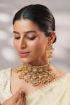 Buy_Zevar By Geeta_Gold Plated Stones, Pearls, Crystals Kundan Temple Necklace Set _at_Aza_Fashions