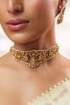 Shop_Zevar By Geeta_Gold Plated Stones, Pearls, Crystals Kundan Embellished Temple Choker Set _Online_at_Aza_Fashions