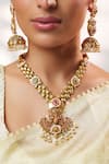 Buy_Zevar By Geeta_Multi Color Pearls, Stones, Crystals Kundan Embellished Temple Necklace Set _Online_at_Aza_Fashions