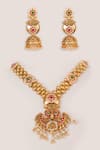 Shop_Zevar By Geeta_Multi Color Pearls, Stones, Crystals Kundan Embellished Temple Necklace Set _at_Aza_Fashions