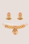 Shop_Zevar By Geeta_Gold Plated Stones, Pearls, Crystals Kundan Studded Temple Choker Set _at_Aza_Fashions