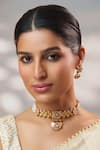 Zevar By Geeta_Gold Plated Stones, Pearls, Crystals Kundan Studded Temple Choker Set _Online_at_Aza_Fashions