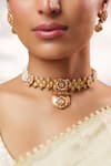 Shop_Zevar By Geeta_Gold Plated Stones, Pearls, Crystals Kundan Studded Temple Choker Set _Online_at_Aza_Fashions