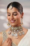 Zevar By Geeta_Gold Plated Pearls, Stones, Crystals Kundan And Polki Tassel Drops Necklace Set _at_Aza_Fashions