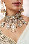 Buy_Zevar By Geeta_Gold Plated Pearls, Stones, Crystals Kundan And Polki Tassel Drops Necklace Set 