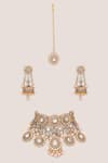 Shop_Zevar By Geeta_Gold Plated Pearls, Stones, Crystals Kundan And Polki Tassel Drops Necklace Set _at_Aza_Fashions
