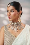 Buy_Zevar By Geeta_Gold Plated Pearls, Stones, Crystals Kundan And Polki Tassel Drops Necklace Set _at_Aza_Fashions