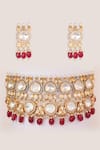 Shop_Zevar By Geeta_Gold Plated Stones, Pearls, Beads, Kundan And Polki Embellished Choker Set _at_Aza_Fashions