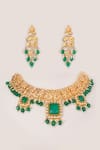 Shop_Zevar By Geeta_Gold Plated Stones, Pearls, Crystals Kundan And Jadau Studded Necklace Set _at_Aza_Fashions
