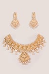 Shop_Zevar By Geeta_Gold Plated Pearls, Stones, Crystals Kundan And Polki Studded Necklace Set _at_Aza_Fashions