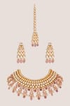 Shop_Zevar By Geeta_Gold Plated Stones, Pearls, Crystals Kundan And Polki Embellished Necklace Set _at_Aza_Fashions