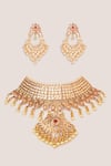 Shop_Zevar By Geeta_Gold Plated Stones, Pearls, Crystals Kundan And Jadau Necklace Set _at_Aza_Fashions