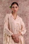 Buy_Doodlage_Beige Bemberg, Linen Collared, V-neck Printed Tunic _Online_at_Aza_Fashions