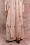 Doodlage_Beige Bemberg, Linen Collared, V-neck Printed Tunic _at_Aza_Fashions