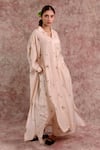 Buy_Doodlage_Beige Bemberg, Linen Collared, V-neck Printed Tunic And Pant Set _at_Aza_Fashions