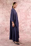 Doodlage_Navy Bemberg, Linen Collared, V-neck Tunic _at_Aza_Fashions