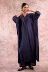 Buy_Doodlage_Navy Bemberg, Linen Collared, V-neck Tunic 