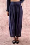 Buy_Doodlage_Navy Bemberg, Linen Collared, V-neck Tunic And Pleated Pant Set _Online_at_Aza_Fashions