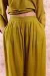 Shop_Doodlage_Green Bemberg, Linen Pleated Pant _Online_at_Aza_Fashions