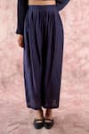 Doodlage_Navy Bemberg, Linen Pleated Pant _Online_at_Aza_Fashions