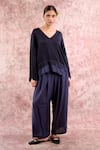 Buy_Doodlage_Navy Bemberg, Linen Pleated Pant _at_Aza_Fashions