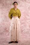 Shop_Doodlage_Beige Bemberg, Linen Printed Pant _at_Aza_Fashions