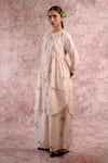 Buy_Doodlage_Beige Bemberg, Linen Round Neck Gathered Front Button Tunic _Online_at_Aza_Fashions
