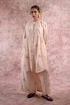 Shop_Doodlage_Beige Bemberg, Linen Round Neck Gathered Front Button Tunic _Online_at_Aza_Fashions