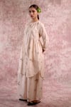 Doodlage_Beige Bemberg, Linen Round , Button-down Printed Tunic And Pant Set _at_Aza_Fashions