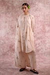 Buy_Doodlage_Beige Bemberg, Linen Round , Button-down Printed Tunic And Pant Set _at_Aza_Fashions
