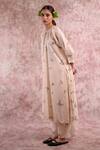 Doodlage_Beige Bemberg, Linen Round Neck Printed Tunic And Pant Set _Online_at_Aza_Fashions