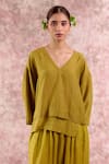 Buy_Doodlage_Green Bemberg, Linen V-neck Layered Top _at_Aza_Fashions