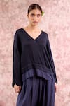 Buy_Doodlage_Navy Bemberg, Silk V-neck Layered Top _at_Aza_Fashions