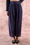 Buy_Doodlage_Navy Bemberg, Silk, Linen, Georgette V-neck Top And Pleated Pant Set _Online_at_Aza_Fashions