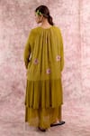 Doodlage_Olive Green Bemberg, Cotton Embroidery Round Neck Tiered Dress _Online_at_Aza_Fashions