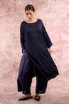 Buy_Doodlage_Navy Bemberg, Silk Round Neck Muga Tunic _Online_at_Aza_Fashions